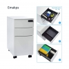 Emakps 3 Drawer File Cabinet, White File Cabinet with Lock Wheels, Metal Filing Cabinet for Legal/Letter Size