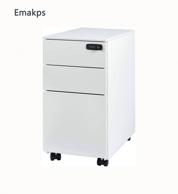 Emakps 3 Drawer File Cabinet, White File Cabinet with Lock Wheels, Metal Filing Cabinet for Legal/Letter Size